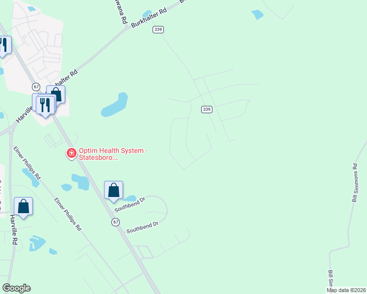 map of restaurants, bars, coffee shops, grocery stores, and more near 374 Herman Rushing Road in Statesboro