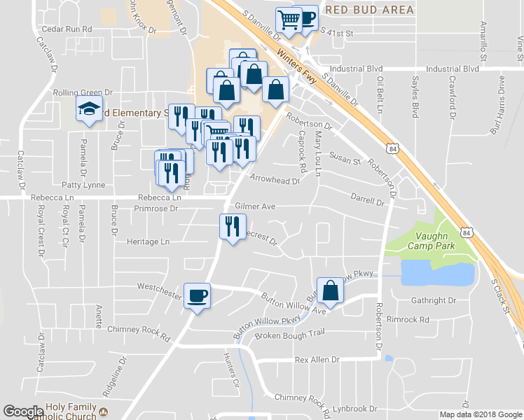 map of restaurants, bars, coffee shops, grocery stores, and more near 3017 Gilmer Avenue in Abilene