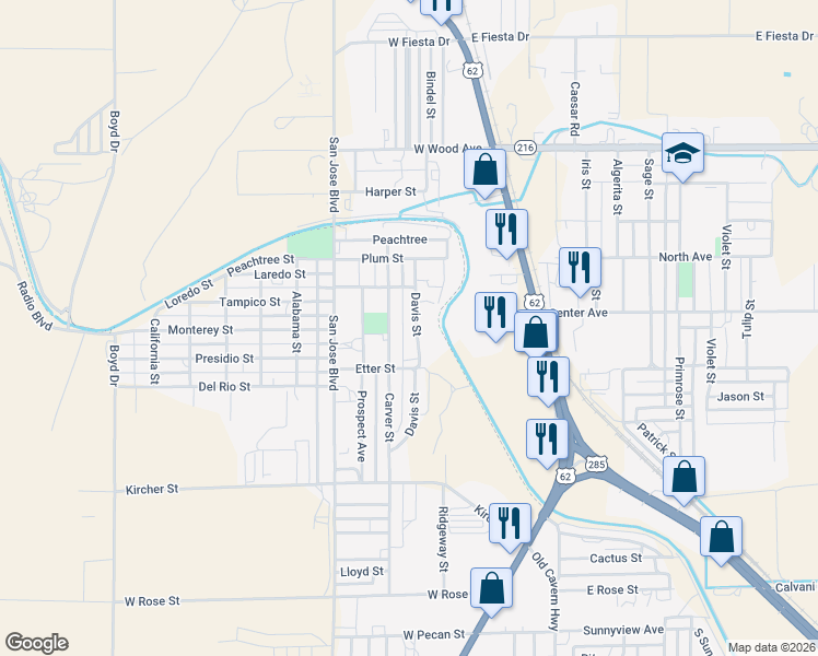 map of restaurants, bars, coffee shops, grocery stores, and more near 2413 Davis Street in Carlsbad