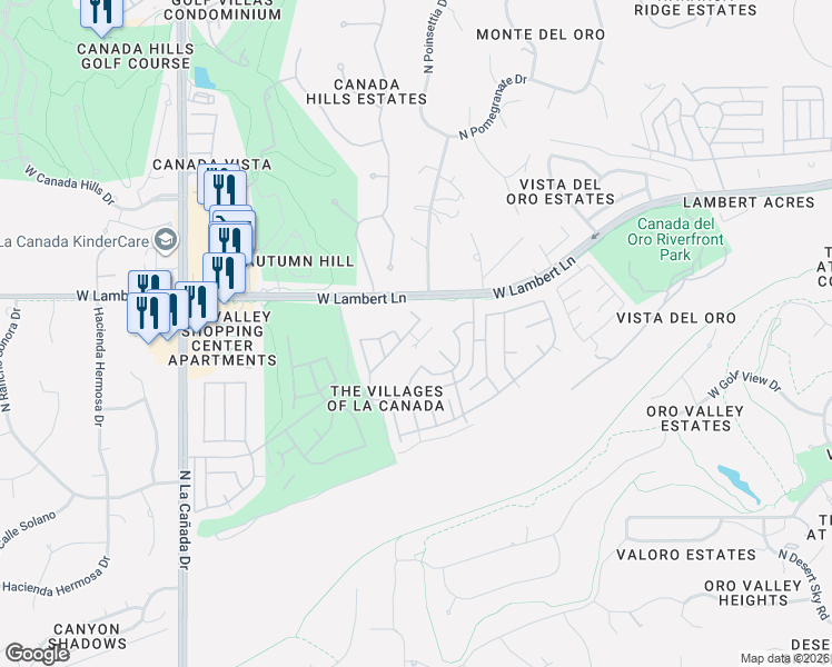 map of restaurants, bars, coffee shops, grocery stores, and more near 989 West Eagle Look Lane in Tucson