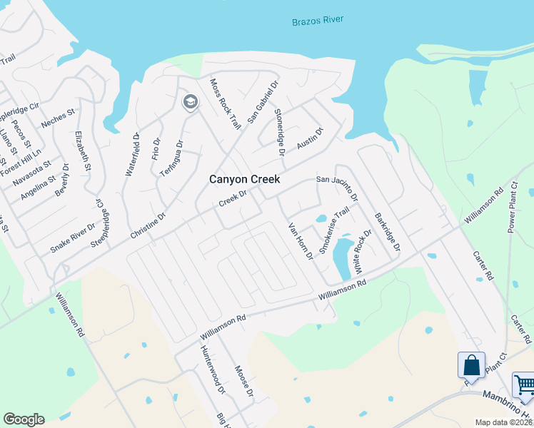map of restaurants, bars, coffee shops, grocery stores, and more near 2533 Mercedes Street in Granbury