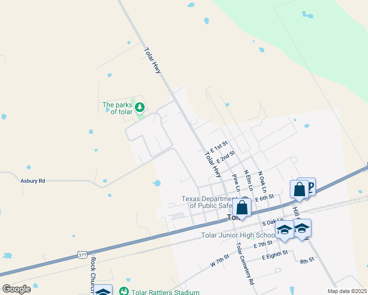 map of restaurants, bars, coffee shops, grocery stores, and more near 708 Tolar Highway in Tolar