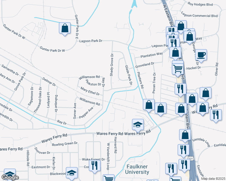 map of restaurants, bars, coffee shops, grocery stores, and more near 408 Glade Park Drive in Montgomery