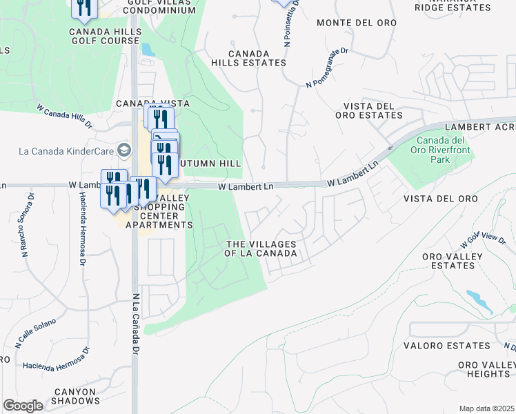 map of restaurants, bars, coffee shops, grocery stores, and more near 1040 West Possum Creek Lane in Tucson