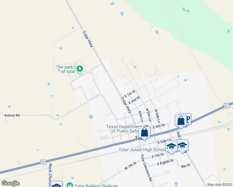 map of restaurants, bars, coffee shops, grocery stores, and more near 708 Tolar Highway in Tolar