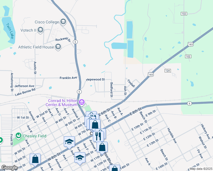 map of restaurants, bars, coffee shops, grocery stores, and more near 208 Tourist Street in Cisco