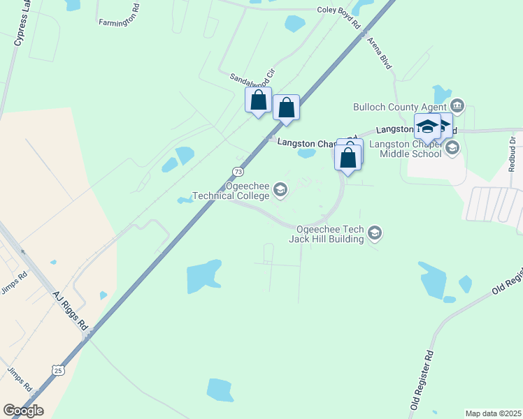 map of restaurants, bars, coffee shops, grocery stores, and more near Joe Kennedy Boulevard in Statesboro