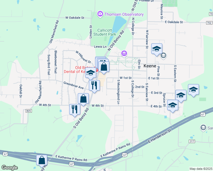 map of restaurants, bars, coffee shops, grocery stores, and more near 212 West Val Verde Circle in Keene
