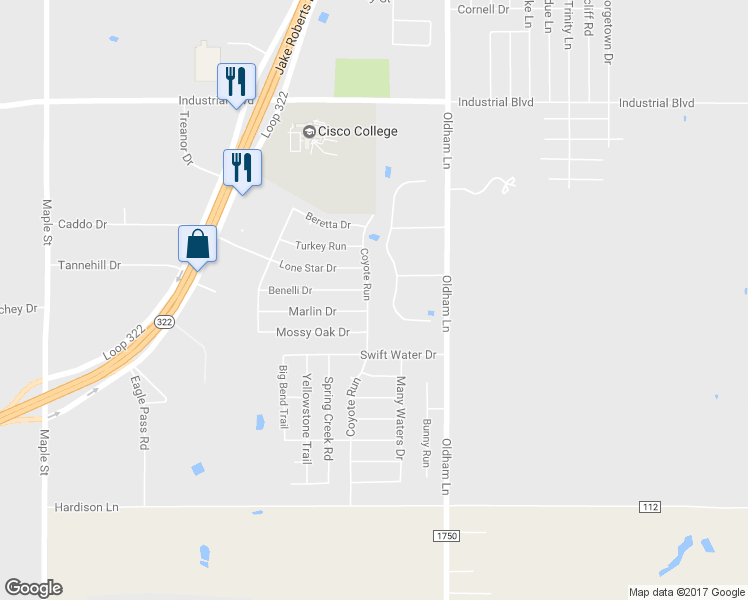 map of restaurants, bars, coffee shops, grocery stores, and more near 4541 Coyote Run in Abilene