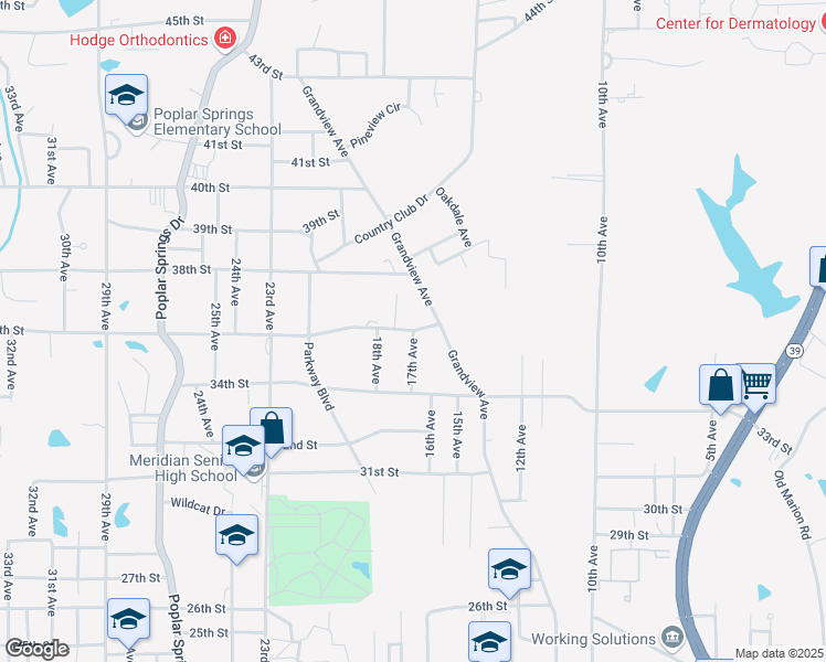 map of restaurants, bars, coffee shops, grocery stores, and more near 17th Avenue in Meridian