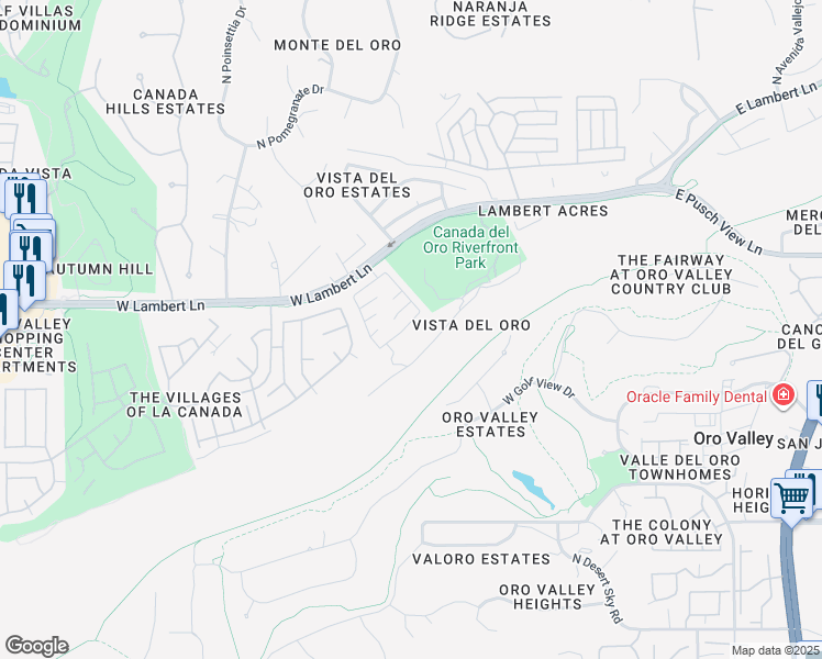 map of restaurants, bars, coffee shops, grocery stores, and more near 611 West Summer Rain Drive in Tucson