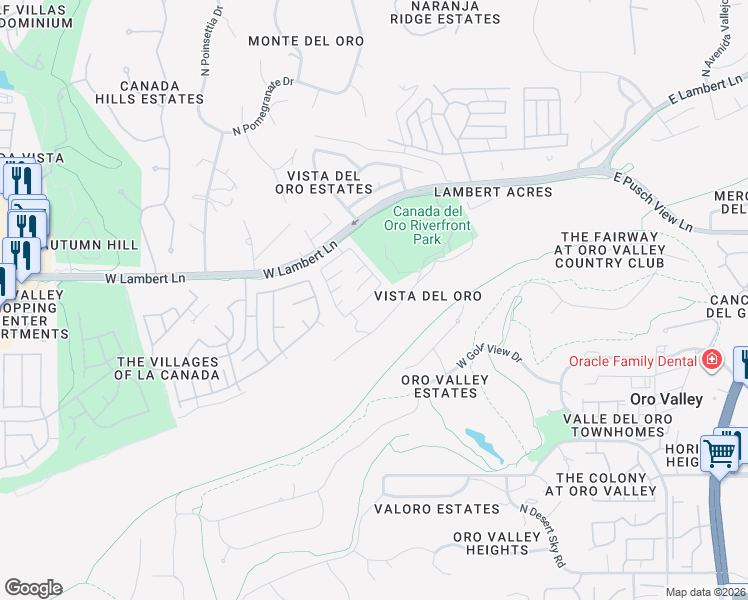 map of restaurants, bars, coffee shops, grocery stores, and more near 591 West Summer Rain Drive in Tucson