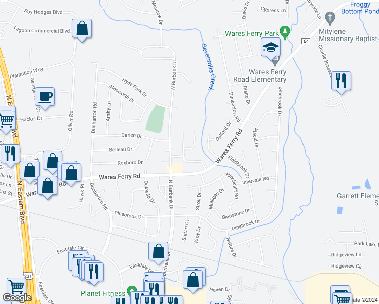 map of restaurants, bars, coffee shops, grocery stores, and more near 708 Havelock Lane in Montgomery