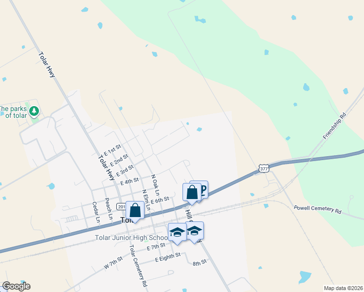 map of restaurants, bars, coffee shops, grocery stores, and more near 518 East 4th Street in Tolar