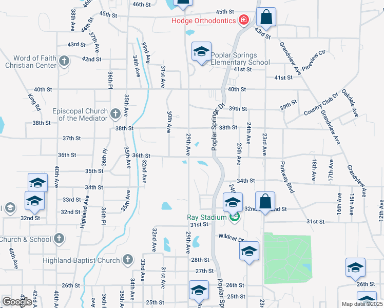 map of restaurants, bars, coffee shops, grocery stores, and more near 2742 36th Street in Meridian