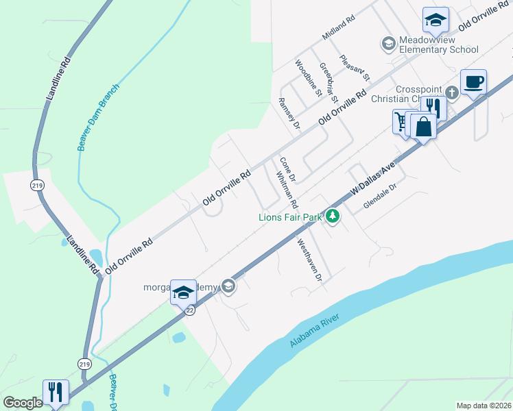 map of restaurants, bars, coffee shops, grocery stores, and more near 301 Pinehaardt Drive in Selma