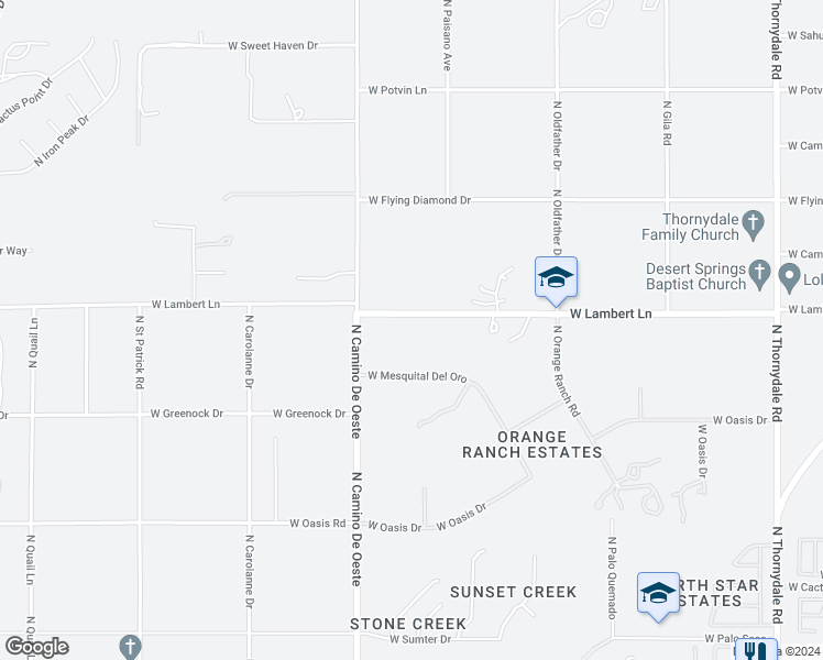 map of restaurants, bars, coffee shops, grocery stores, and more near 4451 West Lambert Lane in Tucson