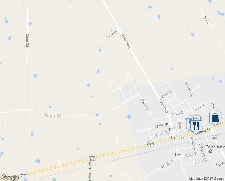 map of restaurants, bars, coffee shops, grocery stores, and more near 9136 Parkview Circle in Tolar