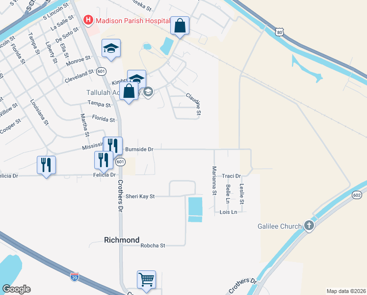 map of restaurants, bars, coffee shops, grocery stores, and more near 114-116 Burnside Drive in Richmond