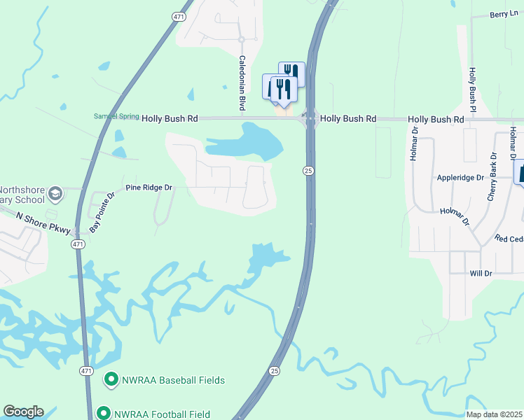 map of restaurants, bars, coffee shops, grocery stores, and more near 128 Pine Ridge Circle in Brandon