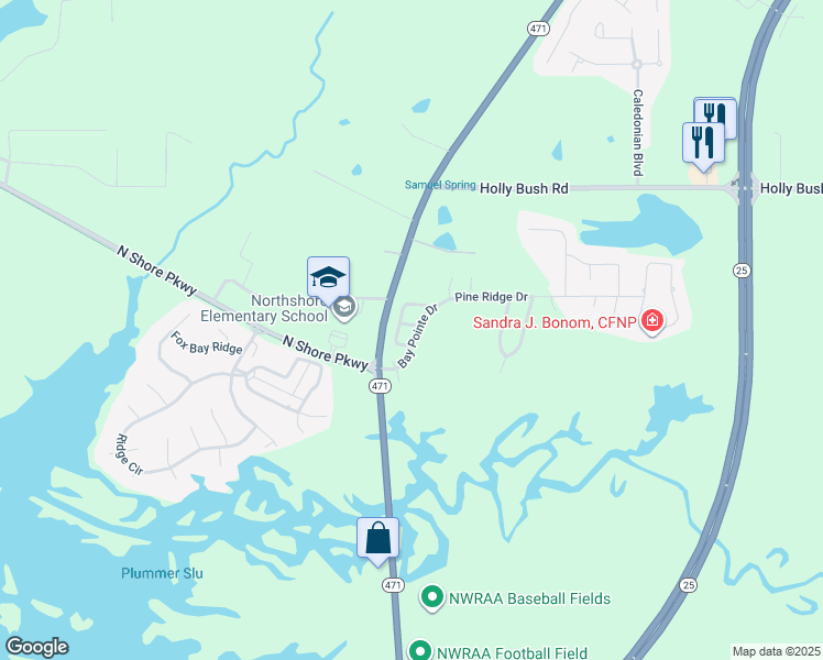 map of restaurants, bars, coffee shops, grocery stores, and more near 530 Bay Pointe Circle in Brandon