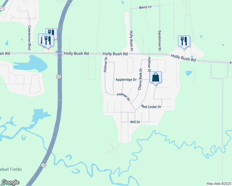 map of restaurants, bars, coffee shops, grocery stores, and more near 129 Dogwood Trail in Brandon