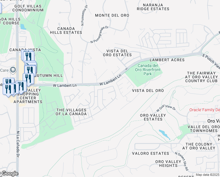 map of restaurants, bars, coffee shops, grocery stores, and more near 752 West Clear Creek Way in Tucson