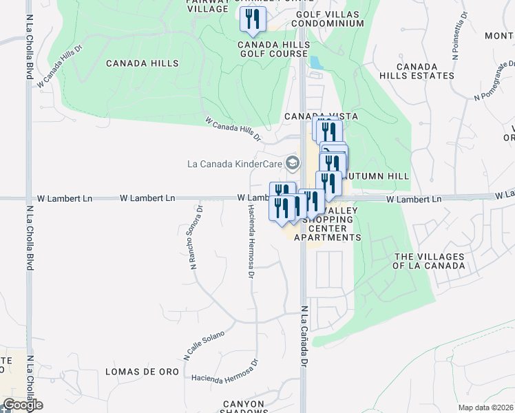 map of restaurants, bars, coffee shops, grocery stores, and more near 1509 West April Blossom Place in Oro Valley