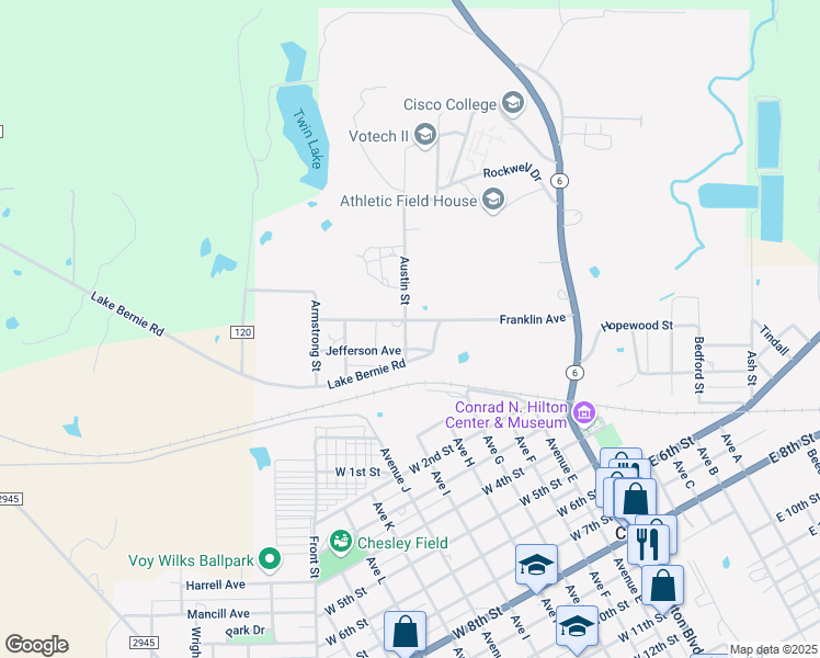 map of restaurants, bars, coffee shops, grocery stores, and more near 405 Franklin Avenue in Cisco