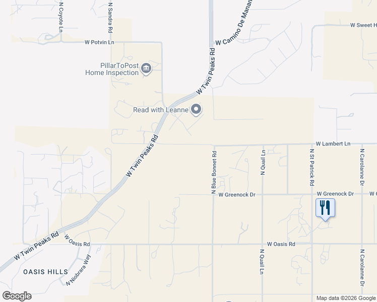 map of restaurants, bars, coffee shops, grocery stores, and more near 10375 North Blue Bonnet Road in Tucson