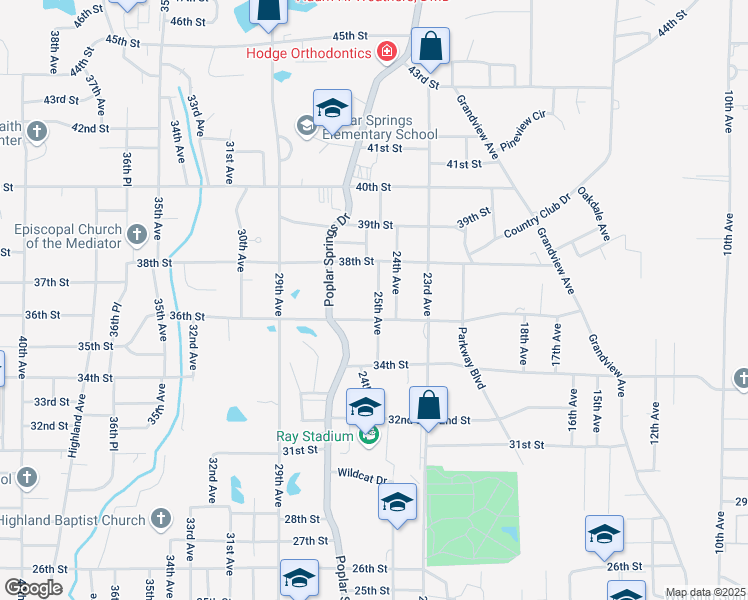 map of restaurants, bars, coffee shops, grocery stores, and more near 3605 25th Avenue in Meridian