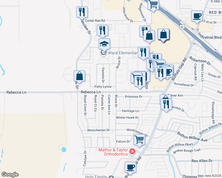 map of restaurants, bars, coffee shops, grocery stores, and more near 3617 Patty Lynne in Abilene