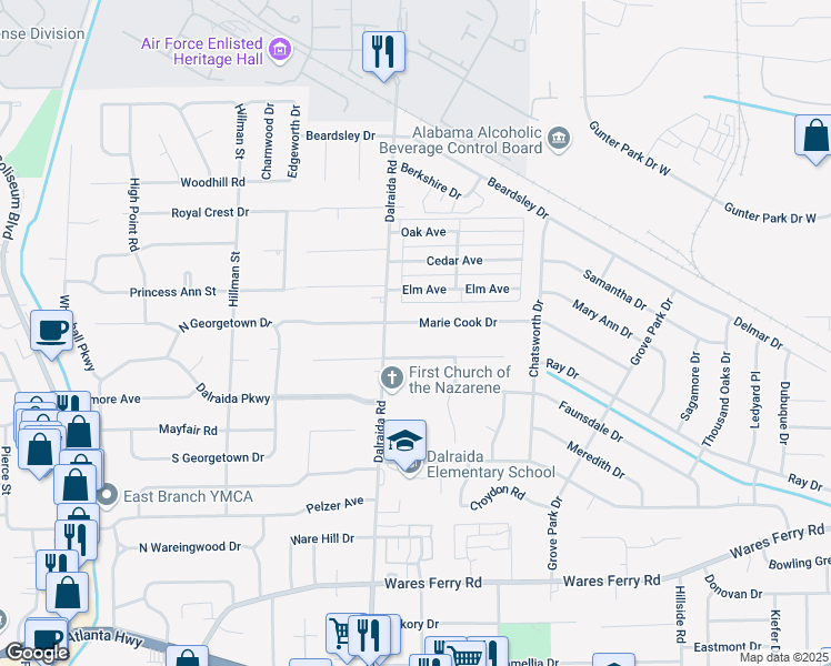 map of restaurants, bars, coffee shops, grocery stores, and more near 3818 Marie Cook Dr in Montgomery