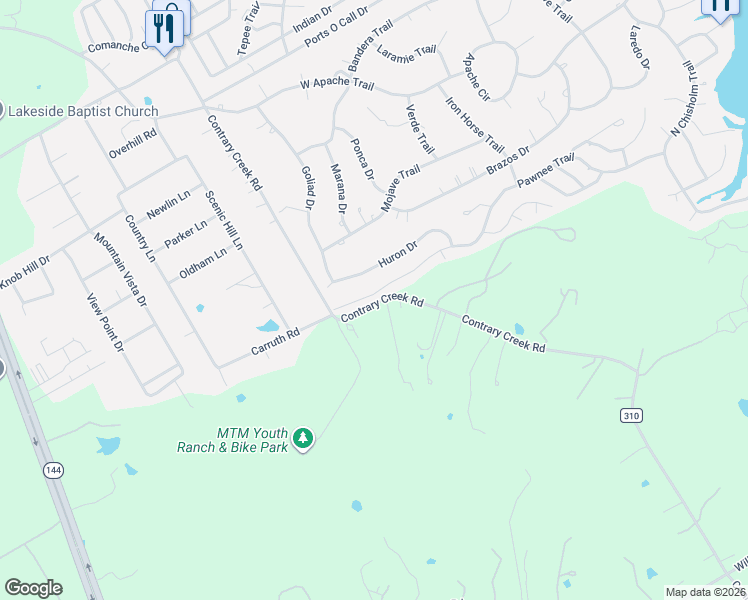 map of restaurants, bars, coffee shops, grocery stores, and more near 821 Pawnee Trail in Granbury