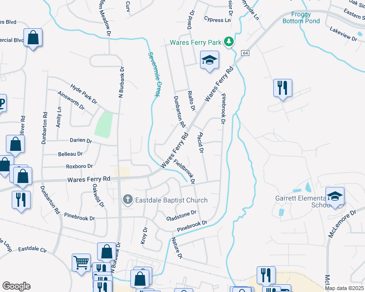 map of restaurants, bars, coffee shops, grocery stores, and more near 6224 Wares Ferry Road in Montgomery