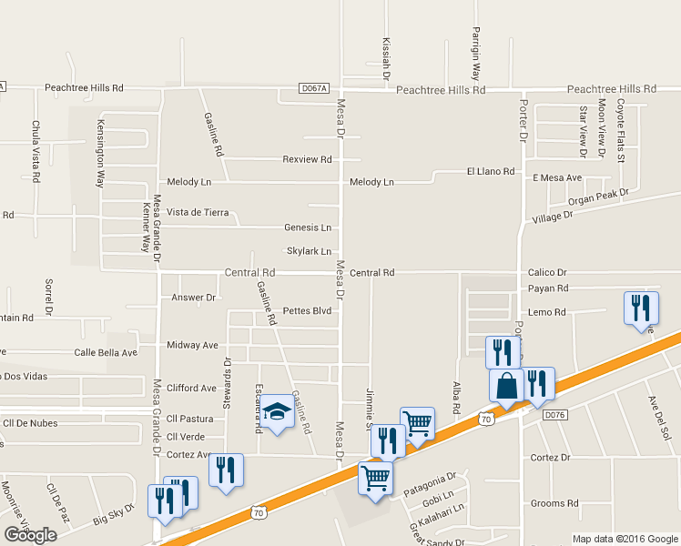map of restaurants, bars, coffee shops, grocery stores, and more near County Road D075 in Las Cruces
