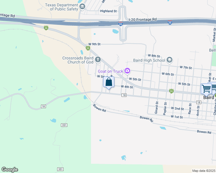 map of restaurants, bars, coffee shops, grocery stores, and more near 340 Rex Avenue in Baird