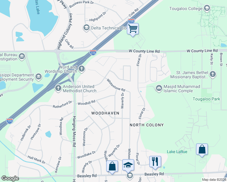 map of restaurants, bars, coffee shops, grocery stores, and more near 6167 Westwind Road in Jackson