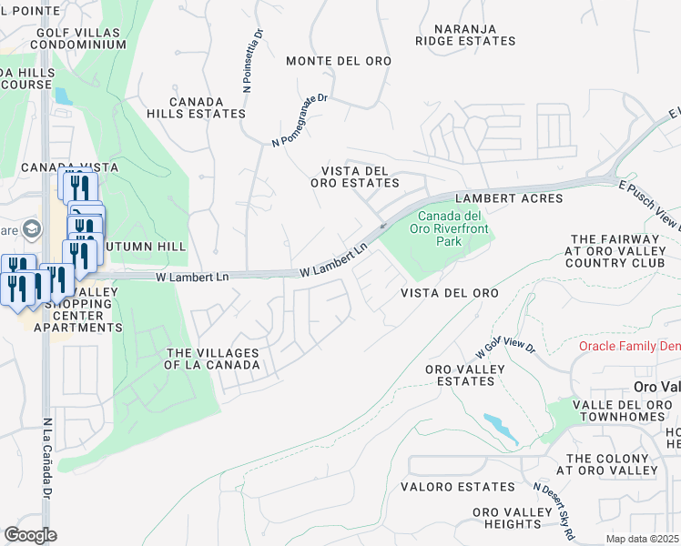 map of restaurants, bars, coffee shops, grocery stores, and more near 752 West Clear Creek Way in Tucson