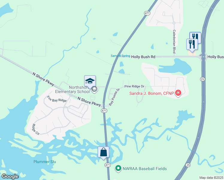 map of restaurants, bars, coffee shops, grocery stores, and more near 530 Bay Pointe Circle in Brandon