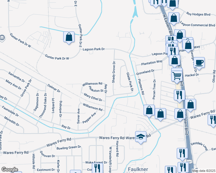 map of restaurants, bars, coffee shops, grocery stores, and more near 4704 Ray Dr in Montgomery