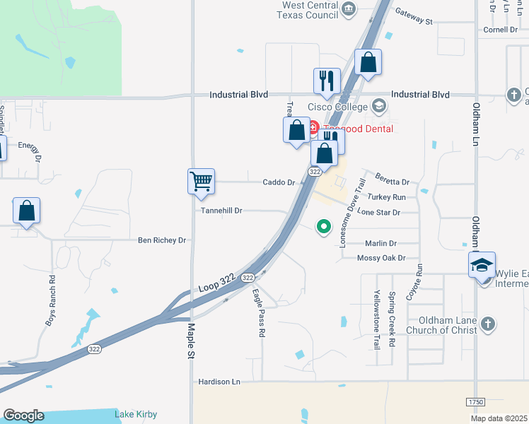 map of restaurants, bars, coffee shops, grocery stores, and more near 153 Tannehill Drive in Abilene