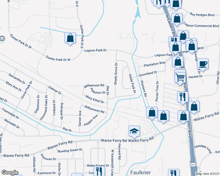 map of restaurants, bars, coffee shops, grocery stores, and more near 4704 Ray Dr in Montgomery