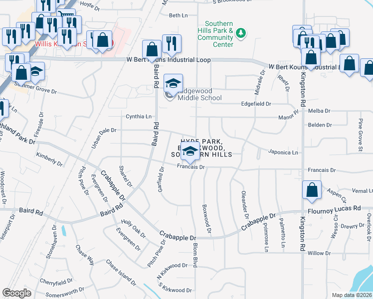 map of restaurants, bars, coffee shops, grocery stores, and more near 9377 Delores Dr in Shreveport