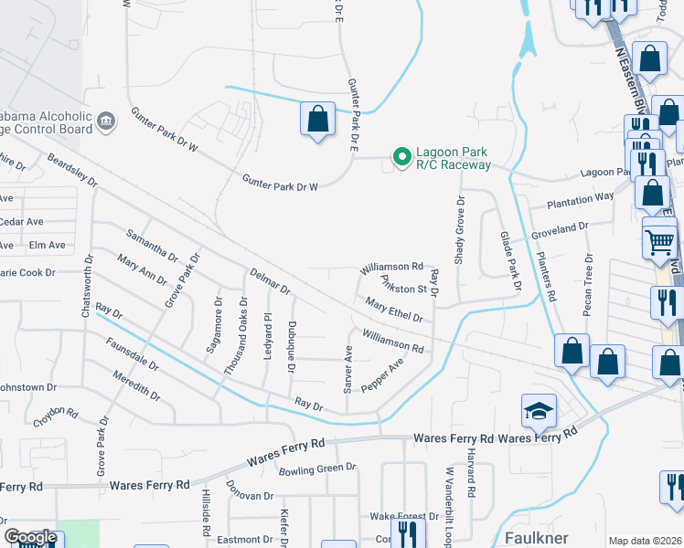 map of restaurants, bars, coffee shops, grocery stores, and more near 817 Hatcher Street in Montgomery