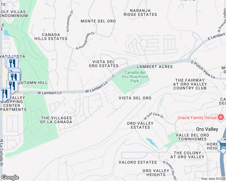 map of restaurants, bars, coffee shops, grocery stores, and more near 680 West Oakley Place in Tucson