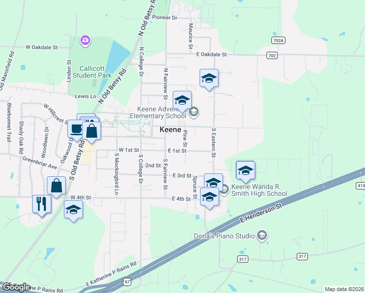 map of restaurants, bars, coffee shops, grocery stores, and more near 116 Pine Street in Keene