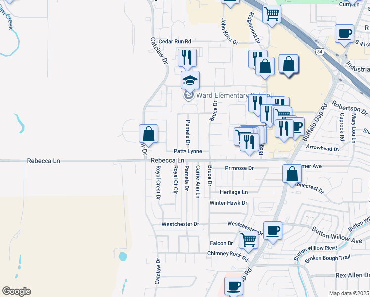 map of restaurants, bars, coffee shops, grocery stores, and more near 4542 Pamela Drive in Abilene