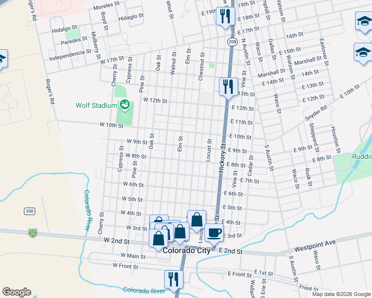 map of restaurants, bars, coffee shops, grocery stores, and more near 229 East 9th Street in Colorado City