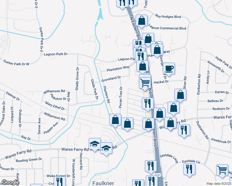 map of restaurants, bars, coffee shops, grocery stores, and more near 449 Pecan Tree Court in Montgomery